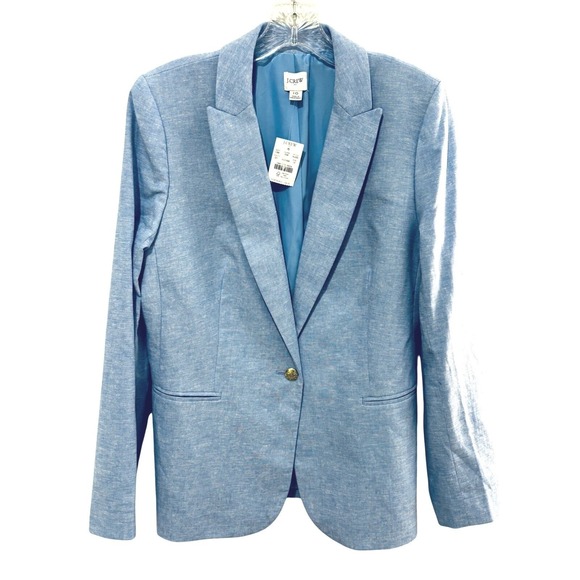 New J.Crew Linen Cotton Blazer Womens 10 Light Blue Gold Buttons Fully Lined NWT - Picture 3 of 11